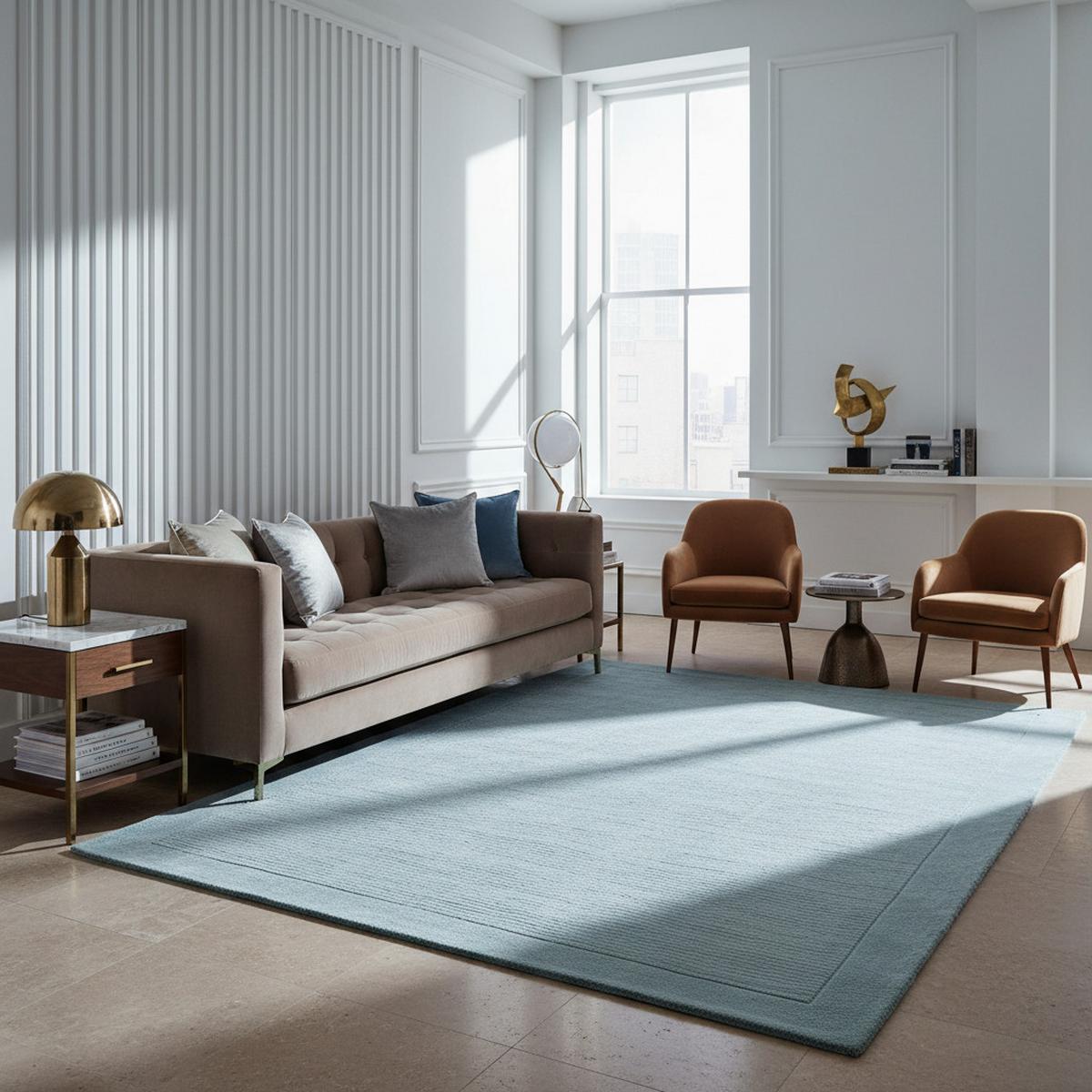 WOLLTEPPICH handgewebt STOW, mit Bordüre, Hellblaugrün, 160 x 230 cm - Blau, Textil (230/160cm) - KADIMA DESIGN