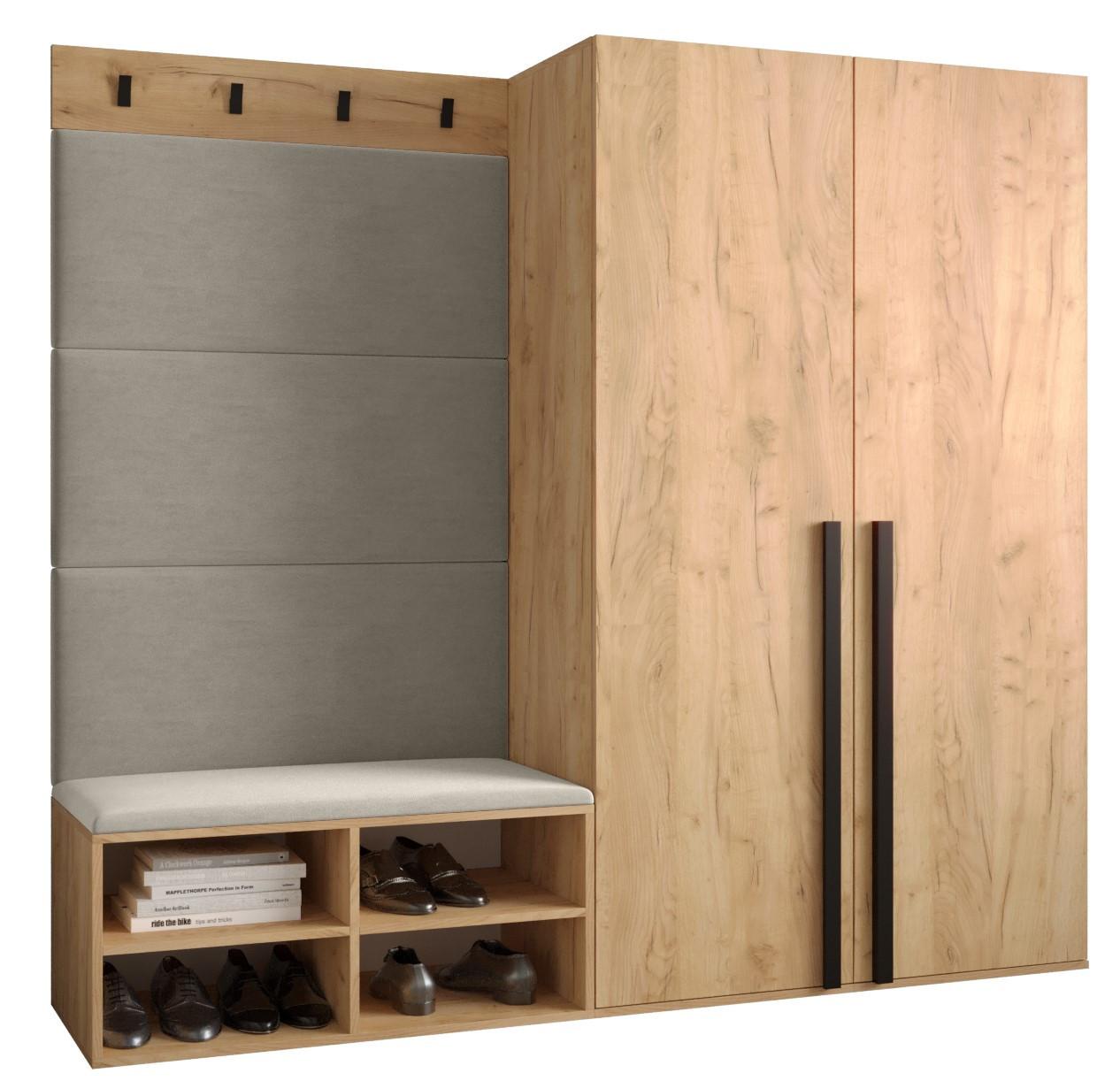 GARDEROBEN-SET 184/184/42 - Eichefarben/Creme, Holz/Kunststoff (184/184/42cm) - MÖBEL KRYSPOL