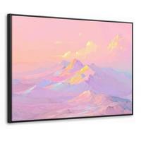 LEINWAND Bilder mit Rahmen - Berggipfel - Wolken - Verträumt - 80x60 - Hellrosa, Textil (80/60cm) - MuchoWow