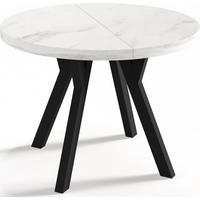 ESSTISCH Twixy runder ausziehbarer, Marmor Weiß 90-170/90/76 cm - Ecru/Schwarz, Holz/Holzwerkstoff (90/170/76cm) - WFL GROUP