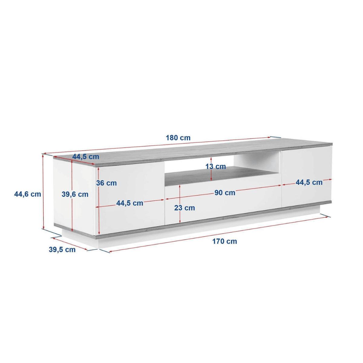 TV furniture with 3 folding doors and 1 niche, L180 cm - Weiß, Holzwerkstoff (44.5/44.6/12cm) - Calicosy