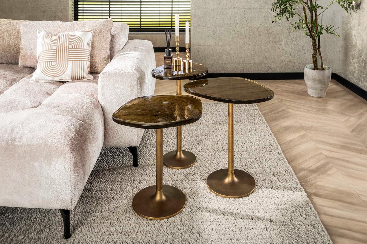 BEISTELLTISCH DARI Gold Glas - Goldfarben, Glas/Metall (42/53/50cm) - KAWOLA
