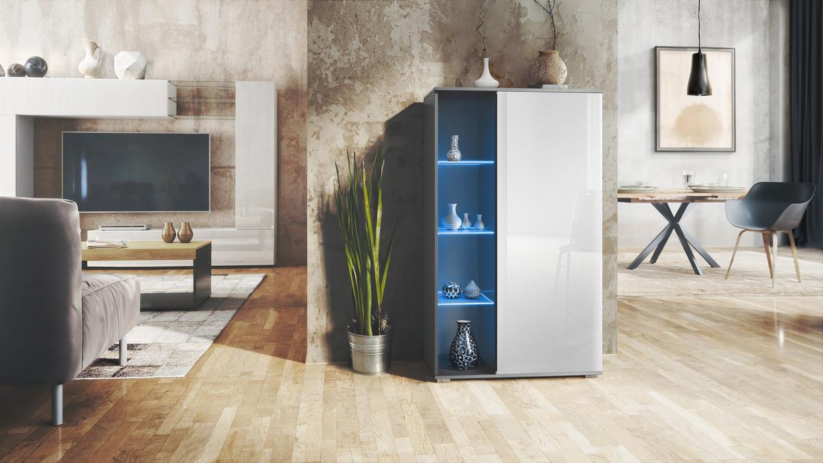 VITRINE Davos Weiß Hochglanz - Weiß Hochglanz, Holzwerkstoff (71.5/134/35cm) - Vladon