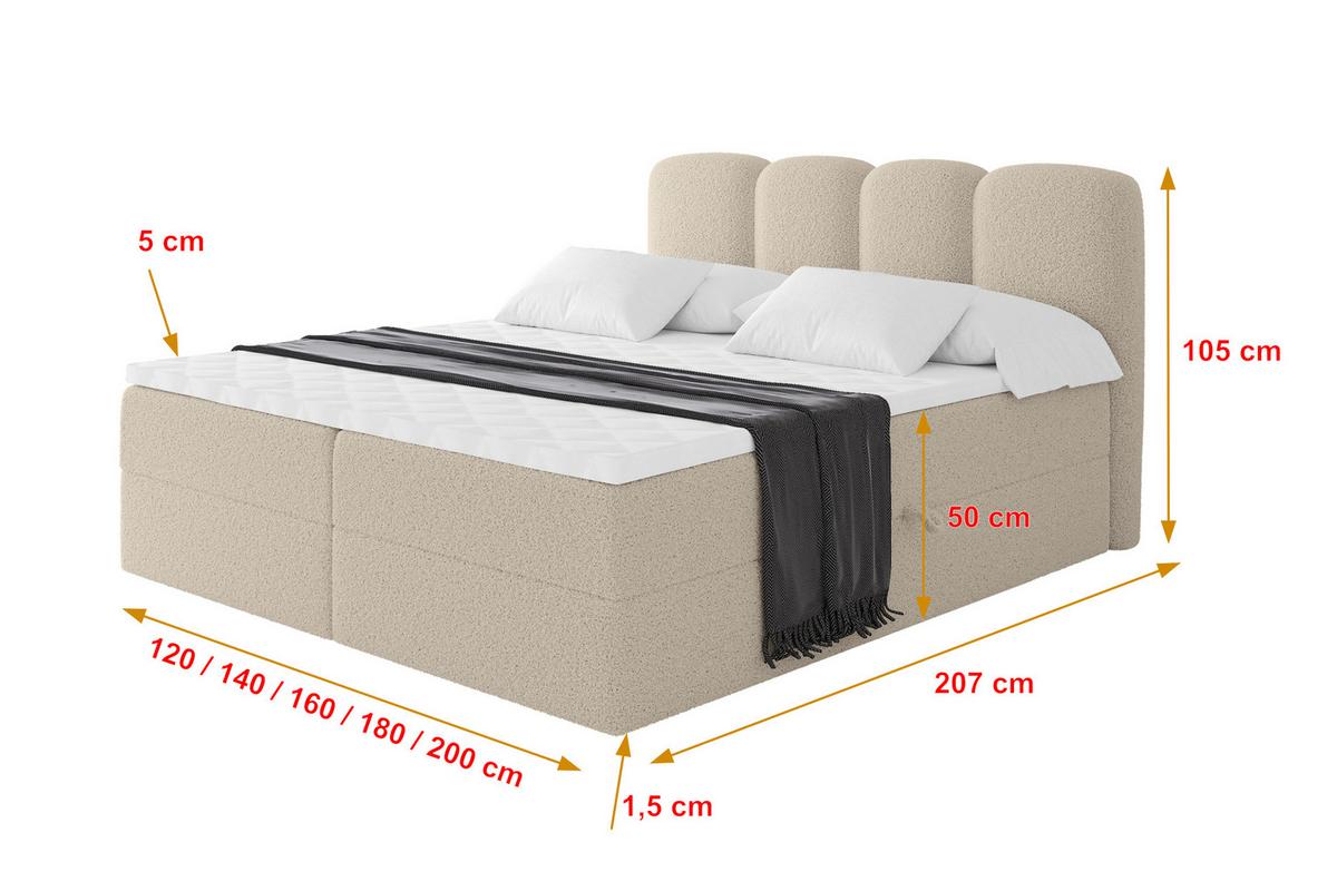 BOXBETT mit Matratze H4 - NINA - 180x200 cm Dunkelbeige - Baltimorefarben, Holzwerkstoff (180/200cm) - ALTDECOR