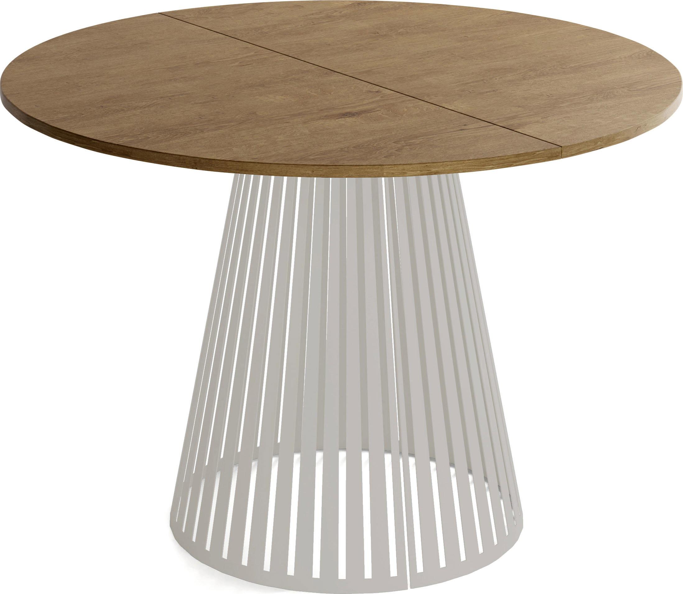 ESSTISCH Naro rund ausziehbar mit Lamellen-Metallgestell in Grau-Beige, Braun 100-180/100/76 cm - Kaschmir/Alteiche, Holzwerkstoff/Metall (100/176/76cm) - WFL GROUP