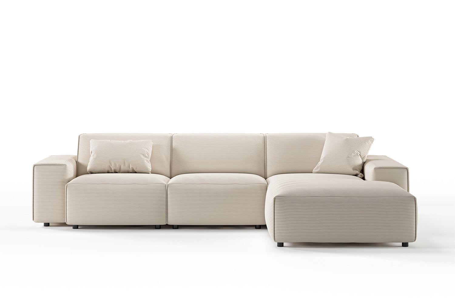 ECKSOFA RANI Cremeweiß Cord - Creme/Schwarz, Kunststoff/Textil (299/189cm) - KAWOLA