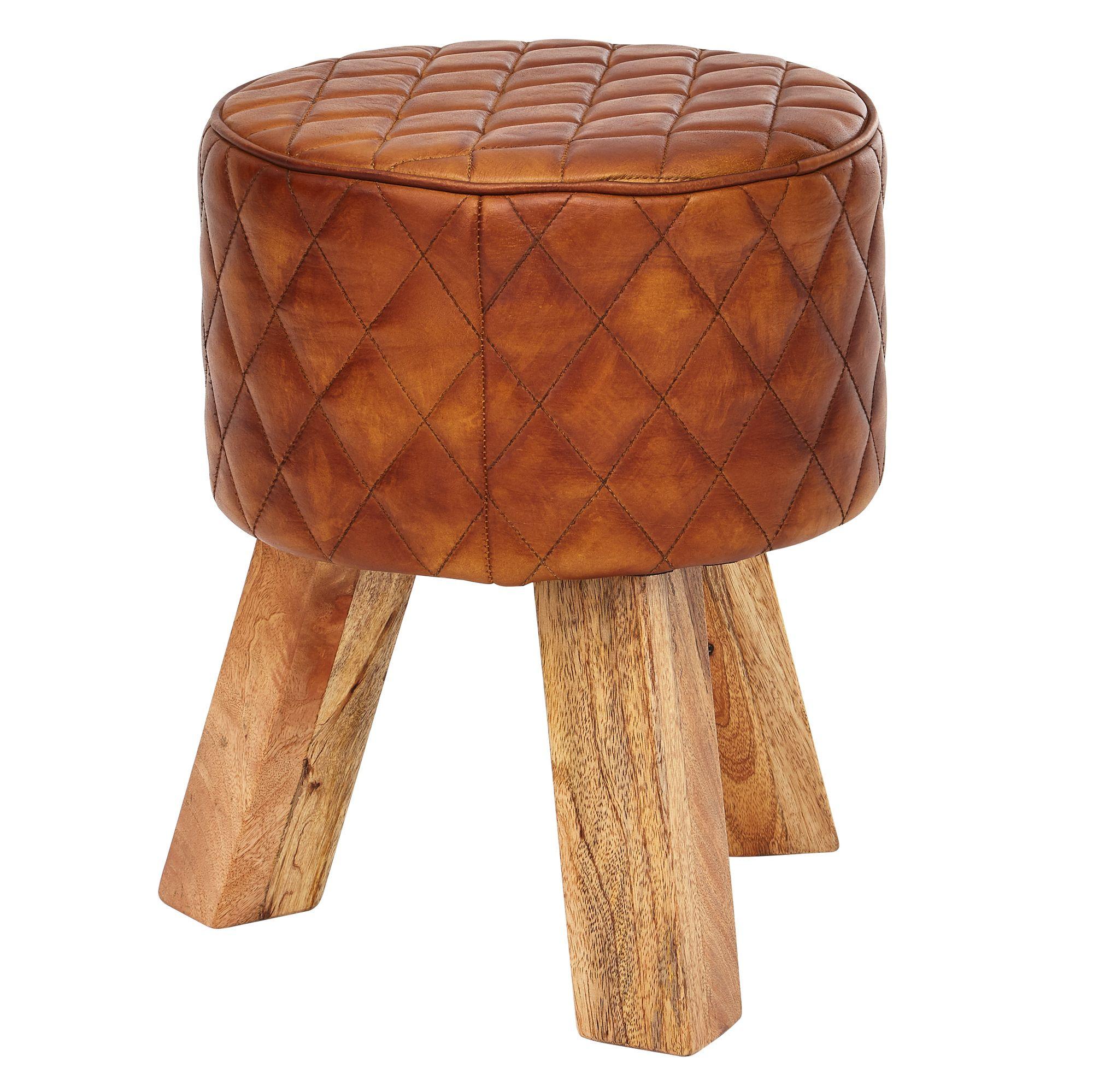 SITZHOCKER – Echtleder/Massivholz, 35x46x35 cm, rund, Turnbock-Design - Braun, Leder/Holz (35/46/35cm) - KADIMA DESIGN