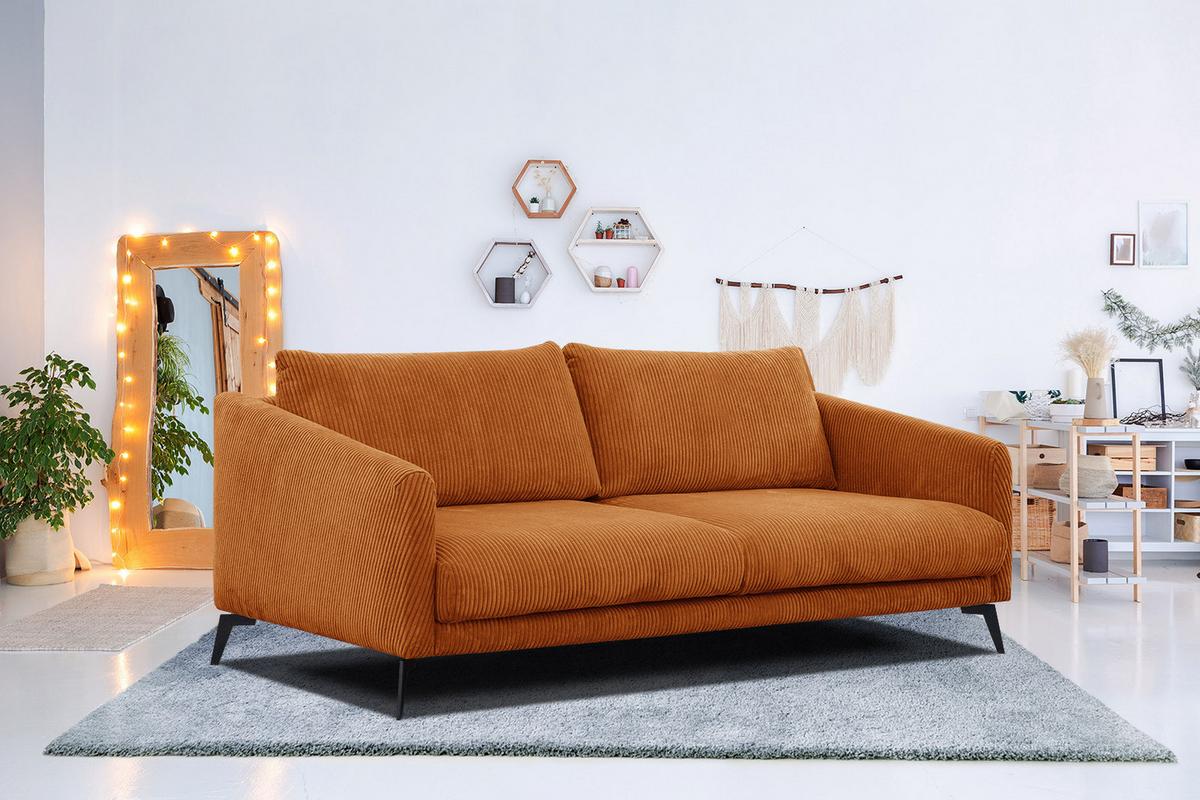 SOFA VILT 3-Sitzer, orange - Schwarz/Orange, Holzwerkstoff/Textil (202/89/94cm) - Wozimo