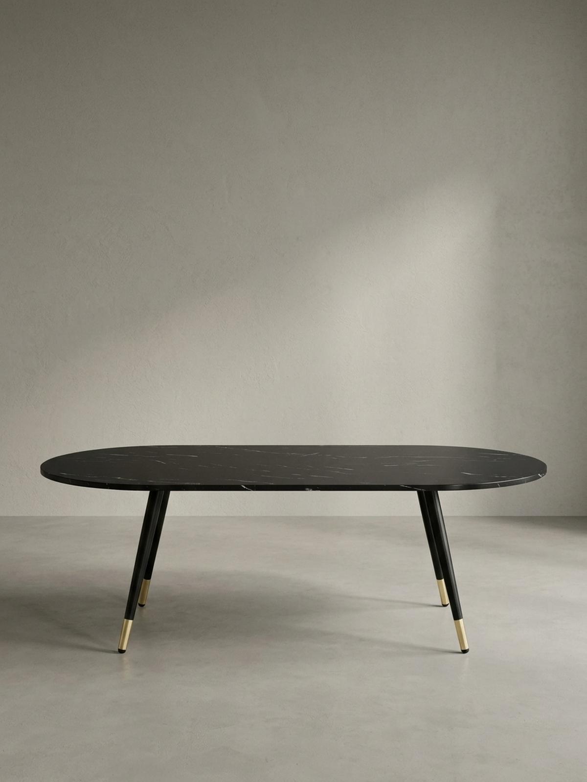 COUCHTISCH oval in Marmor-Optik – mit Metallgestell im modernen Design, Schwarz 120x60x42 cm - Goldfarben/Schwarz, Holzwerkstoff/Metall (60/120/42cm) - KADIMA DESIGN