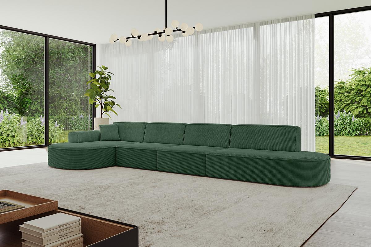 ECKSOFA Ottomane Links MARI-L3 - 413x171x79 cm Grün Cord - Schwarz/Grün, Holzwerkstoff/Kunststoff (165/406cm) - ALTDECOR