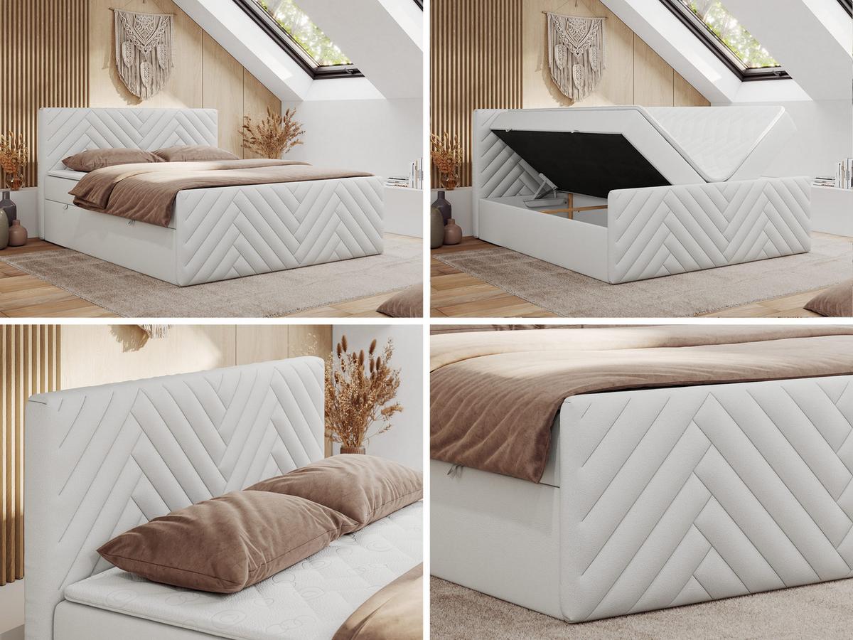 BOXBETT PARIS DUO 140/200 - Weiß Kunstleder - H3 - Weiß, Holz/Textil (140/200cm) - MKS