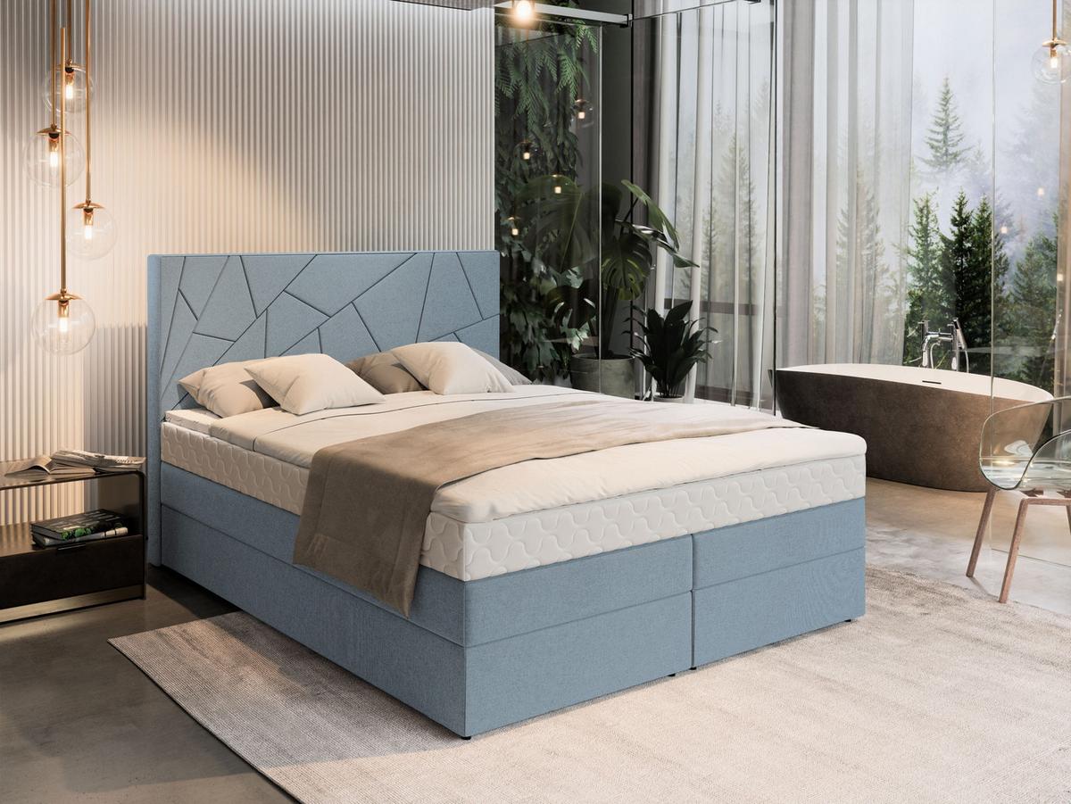 BOXBETT TRANI 140x200 cm mit Matratze und Topper - Blau - Hellblau, Holz (140/200cm) - MASSENO