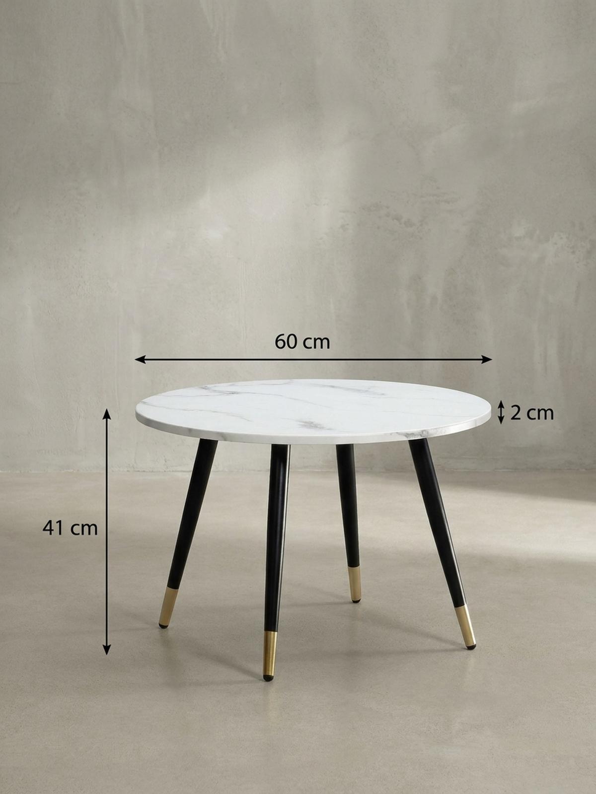 COUCHTISCH mit Marmor Optik, Modernes Design, Metall-Gestell, Runde Form, Weiß 60x60x41 cm - Goldfarben/Weiß, Holzwerkstoff/Metall (60/60/41cm) - KADIMA DESIGN