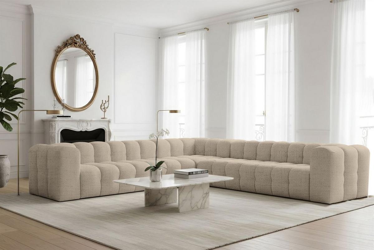 ECKSOFA Solvie Xl In Moly - Beige, Holzwerkstoff/Textil (330/330cm) - Fun Möbel