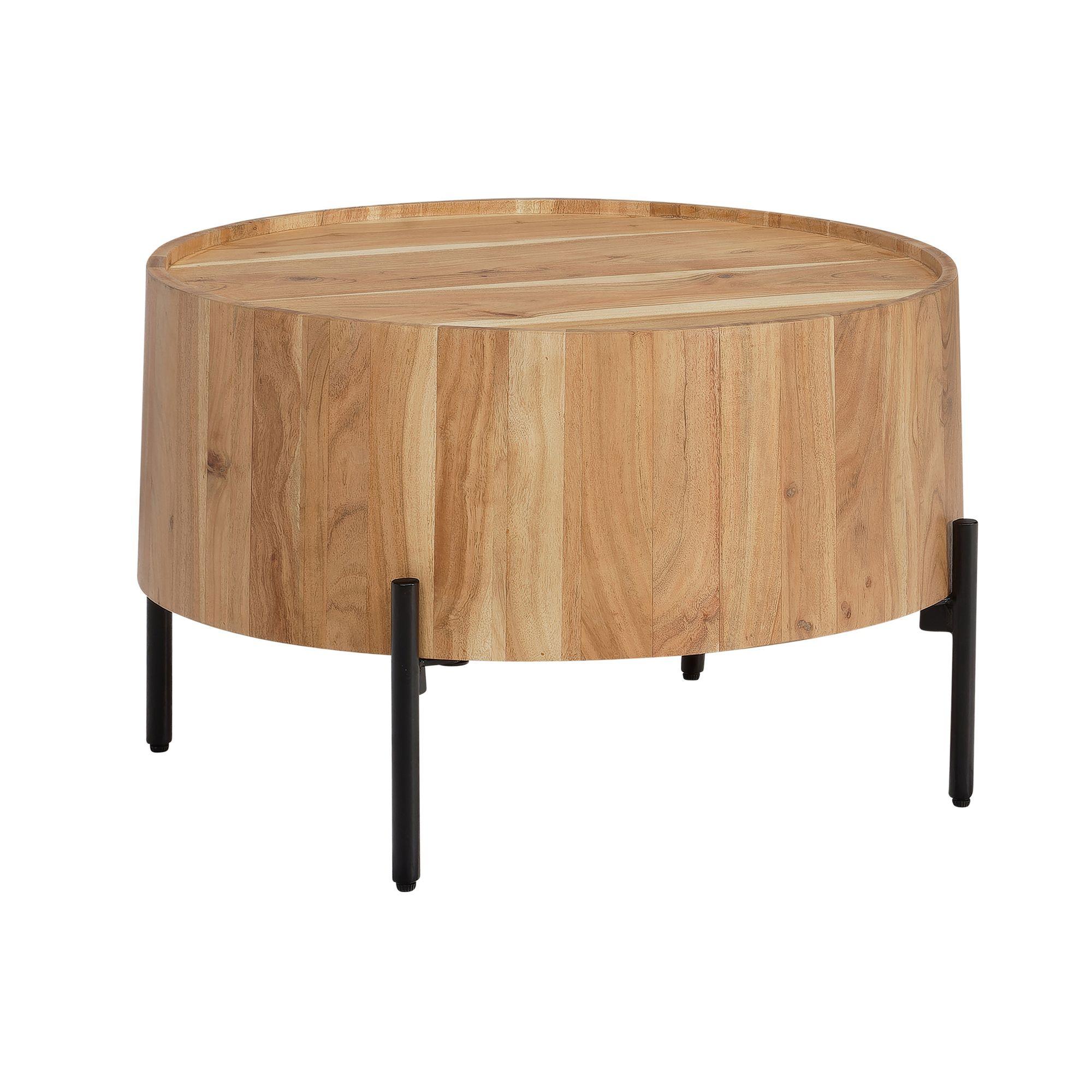 COUCHTISCH Akazie Massivholz Rund 60x60x41cm Metallgestell Braun/Schwarz - Schwarz/Akaziefarben, Holz/Metall (60/60/41cm) - KADIMA DESIGN