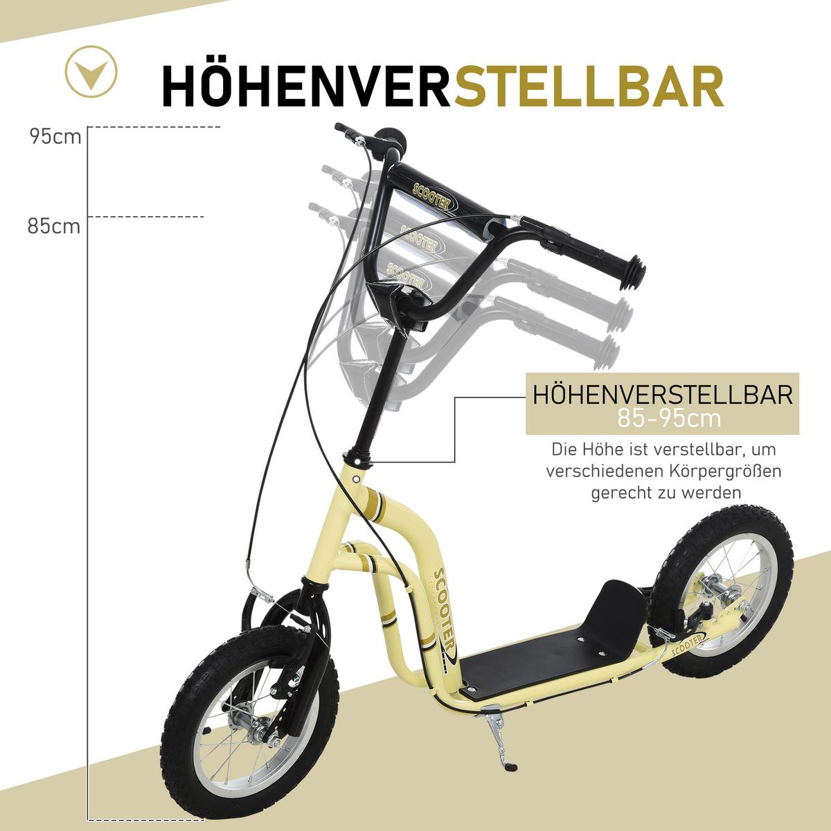 KINDERROLLER, Beige/Schwarz/Weiß, Stahl+ Aluminium - Beige, Metall (120/58/95cm) - HOMCOM