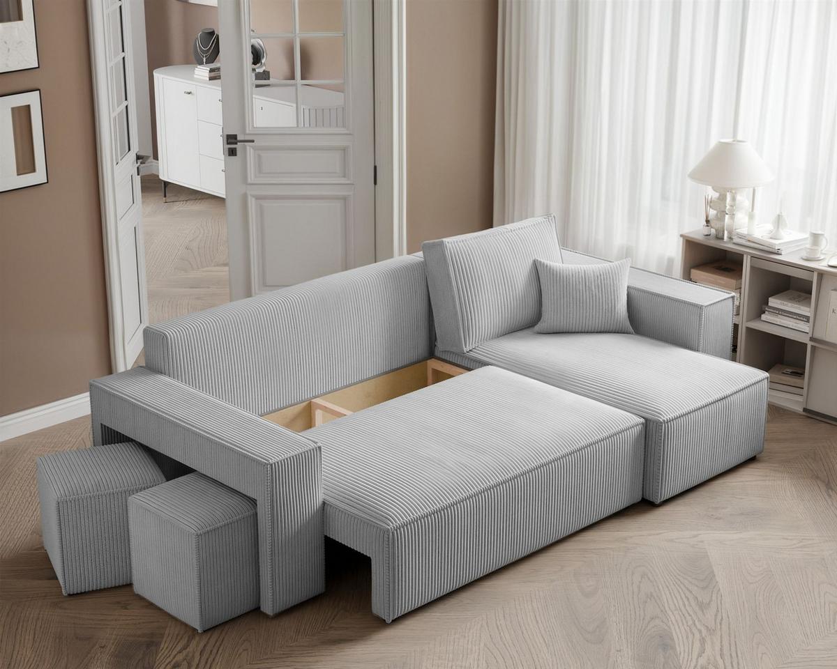 ECKSOFA Adara Inkl. Hocker - Hellgrau, Holzwerkstoff/Textil (145/262cm) - Fun Möbel