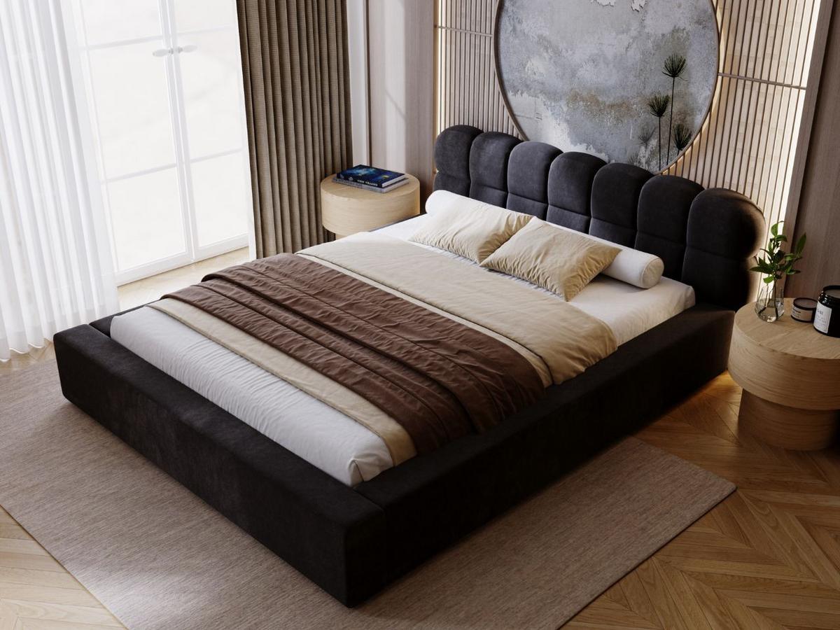 POLSTERBETT Plaza 160x200 Schwarz - Schwarz/Naturfarben, Holz/Kunststoff (160/200cm) - Graingold