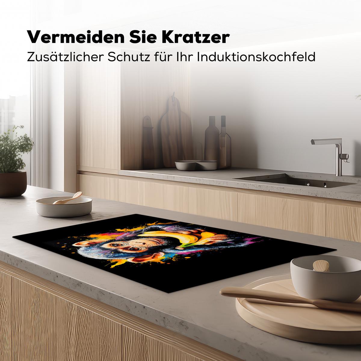 HERDABDECKPLATTE Affe - Graffiti - Farbenfroh - Bananen - Modern Ceranfeldabdeckung 85x52 cm - Gelb, Kunststoff (85/52/0.2cm) - MuchoWow