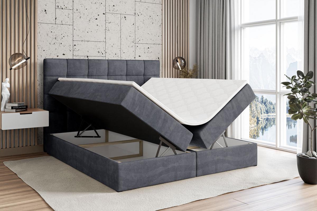 BOXBETT mit H3-Matratze und Lattenrost - BRUGO - 140x200 Dunkelgrau - Dunkelgrau, Holzwerkstoff (140/200cm) - ALTDECOR