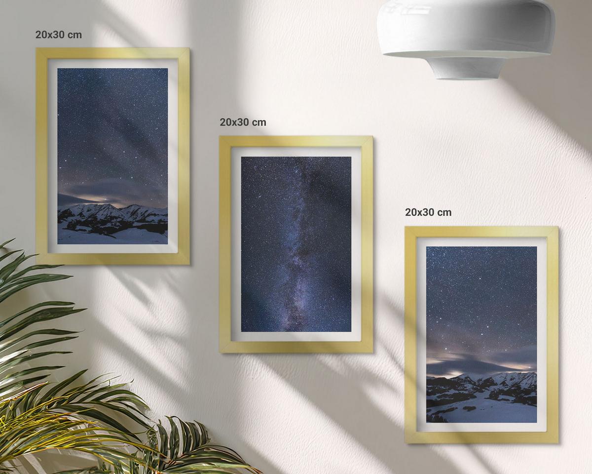 BILDER SET 3er Set - 20x30 cm Goldrahmen - Nachthimmel, Berge, Sterne - Goldfarben, Kunststoff (20/30cm) - TULUP