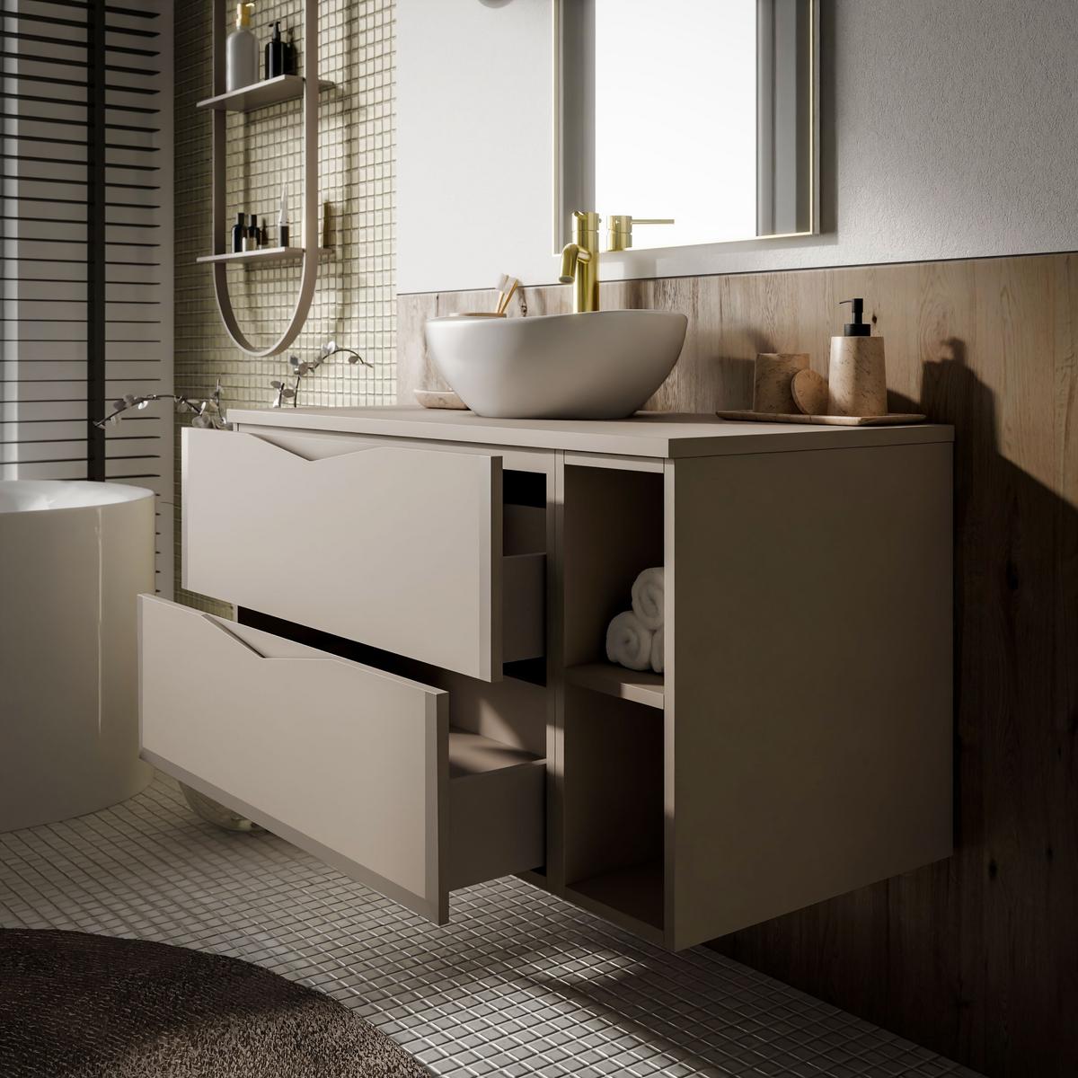 BADEZIMMERSET MIRA mit Regal II 80 cm - Kaschmir, Holzwerkstoff (80/50/46cm) - Lookway