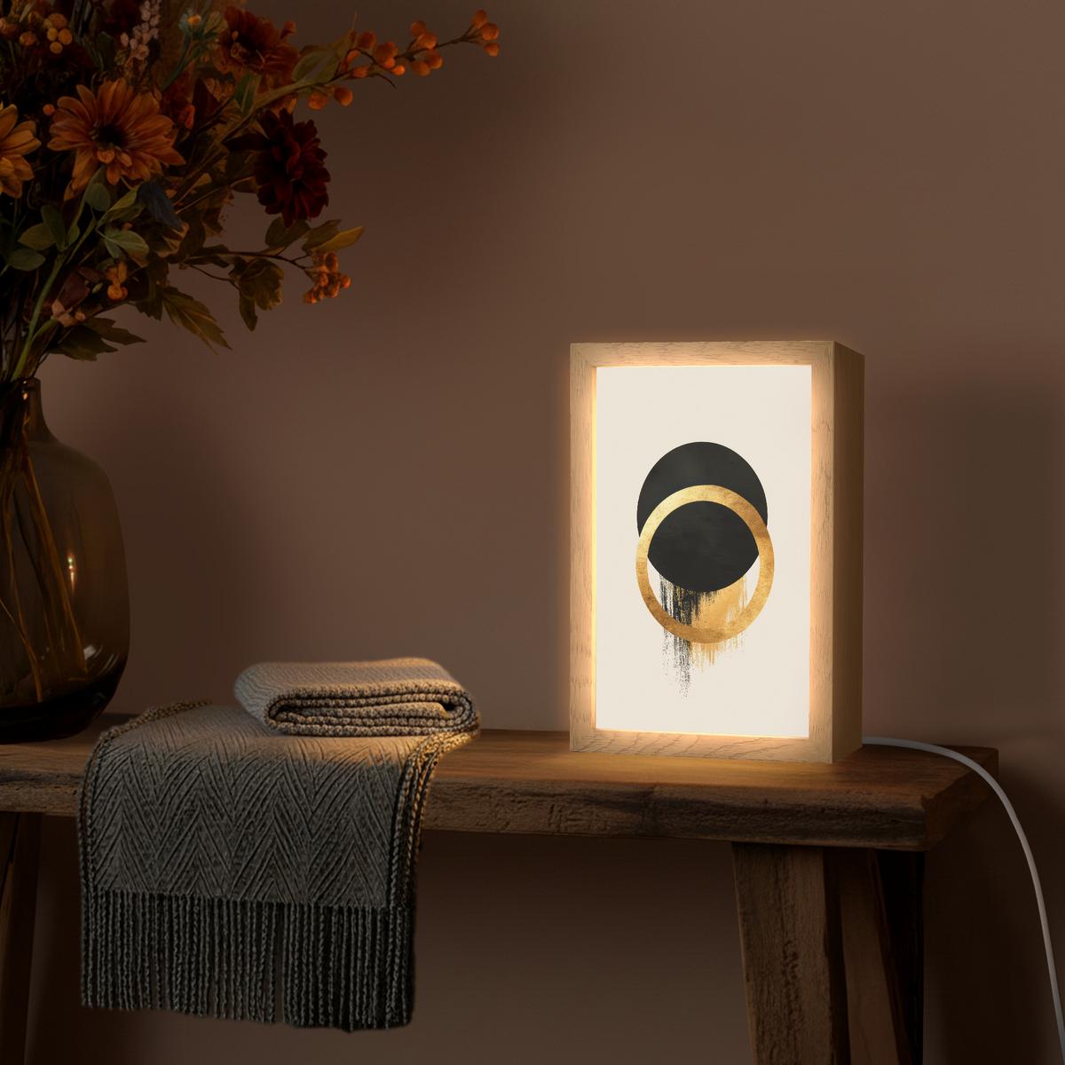 WANDLEUCHTE Abstraktes Design - Schwarzer Kreis - Farbflecken 20x30 cm - Creme, Holzwerkstoff (20/30/8cm) - OnlyWow
