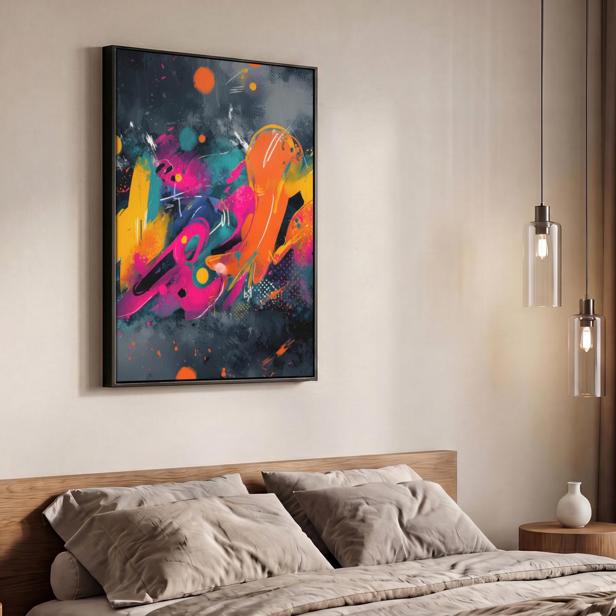 LEINWAND Bilder mit Rahmen - Abstrakt - Graffiti - Farbenfroh - Farbspritzer - 70x100 - Multicolor, Textil (70/100cm) - MuchoWow