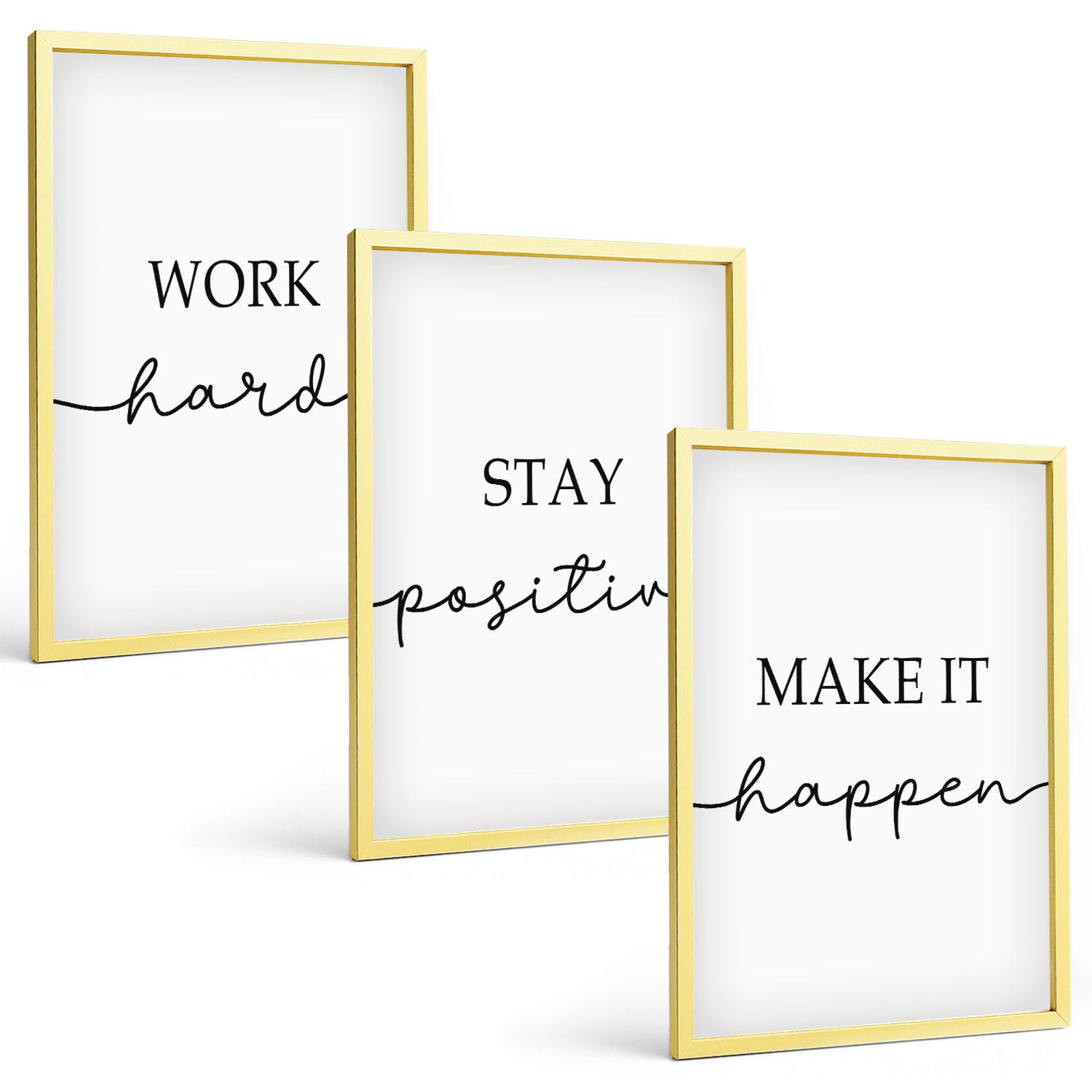 BILDER SET 3er Set - 40x60 cm Goldrahmen - Minimalistische Motivationsinschriften - Goldfarben, Kunststoff (40/60cm) - TULUP