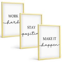 BILDER SET 3er Set - 40x60 cm Goldrahmen - Minimalistische Motivationsinschriften - Goldfarben, Kunststoff (40/60cm) - TULUP