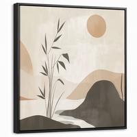 LEINWAND Bilder mit Rahmen - Japandi - Landschaft - Beige - 50x50 - Cognac, Textil (50/50cm) - MuchoWow
