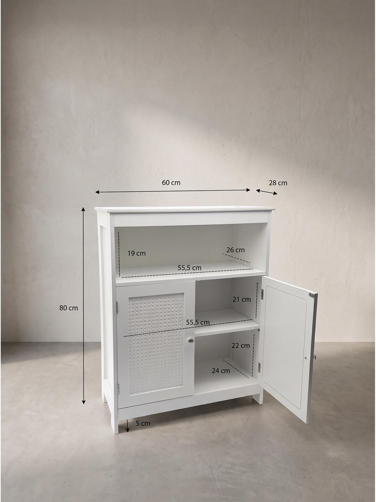 BADSCHRANK ADOUR, MDF, mit Stauraum, Weiß, 60 x 28 x 80 cm - Weiß, Holzwerkstoff/Metall (60/80/28cm) - KADIMA DESIGN