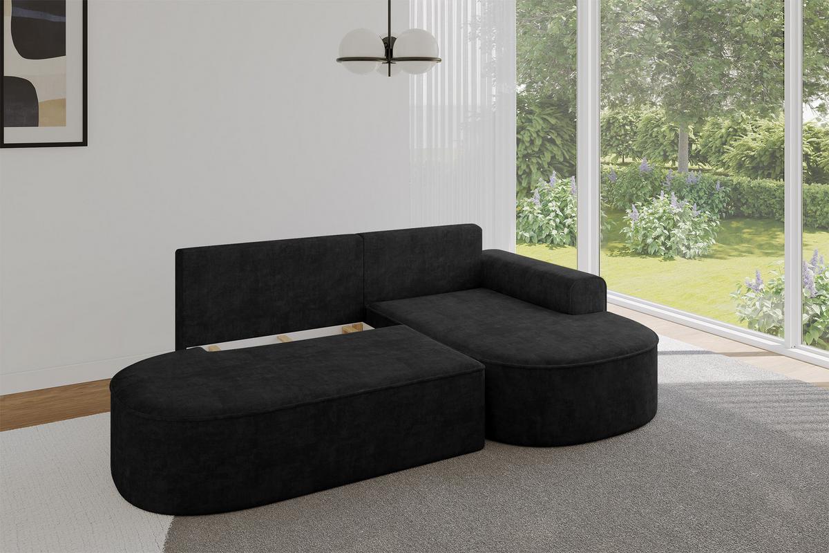 ECKSOFA mit Schlaffunktion und Bettkasten Ottomane Rechts MARI-L1-S - 283x167x73 cm Schwarz Velours - Schwarz, Holzwerkstoff/Kunststoff (167/283cm) - ALTDECOR