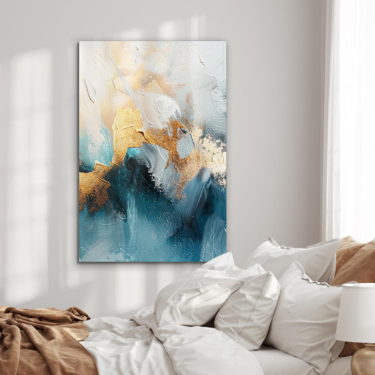 METALLBILD Abstrakt - Kunst - Gold - Blau 80x120 cm - Petrol, Metall (80/120cm) - MuchoWow