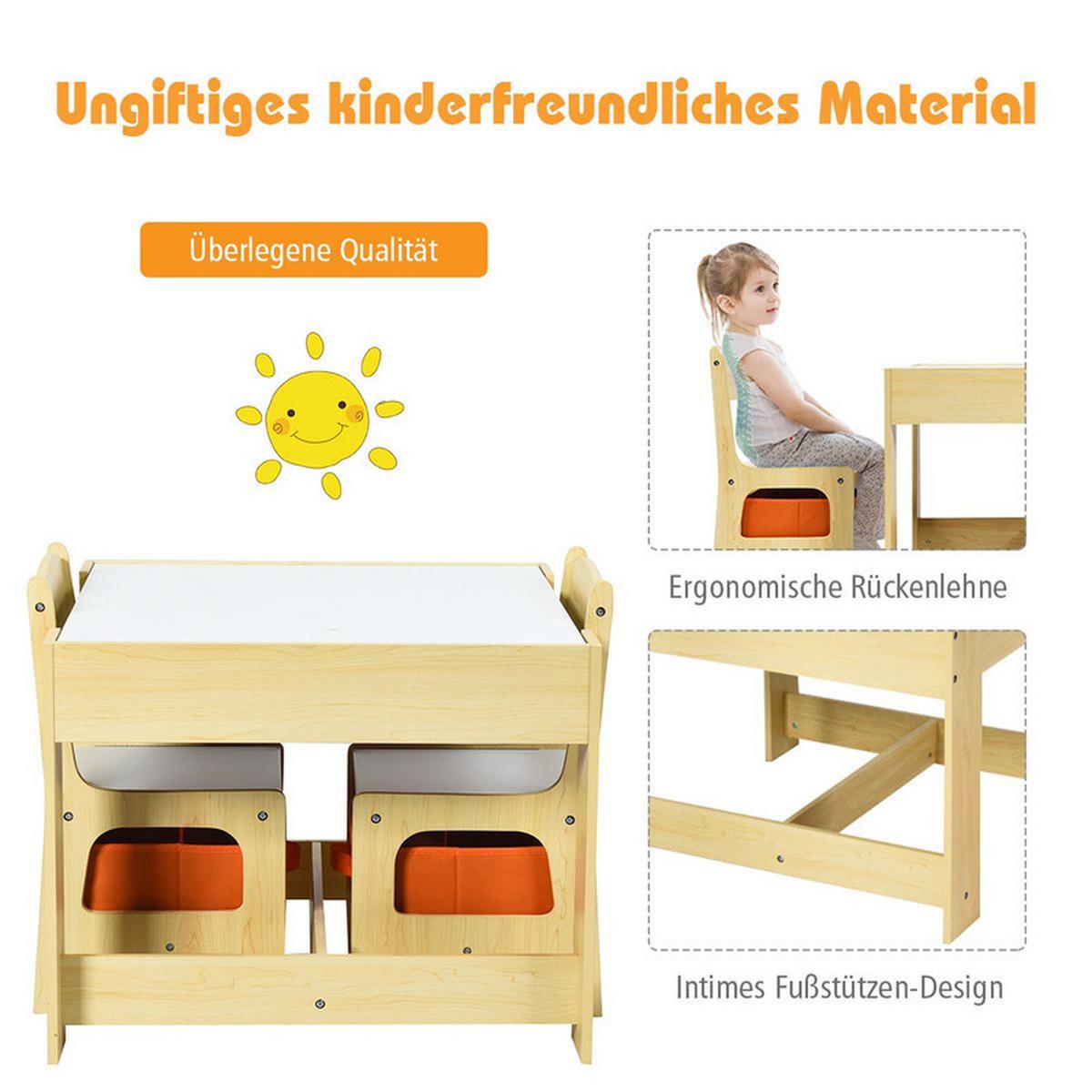 KINDERSITZ‑SET mit Stuhl natur(3-tlg) - Naturfarben, Holzwerkstoff (62/48/62cm) - COSTWAY