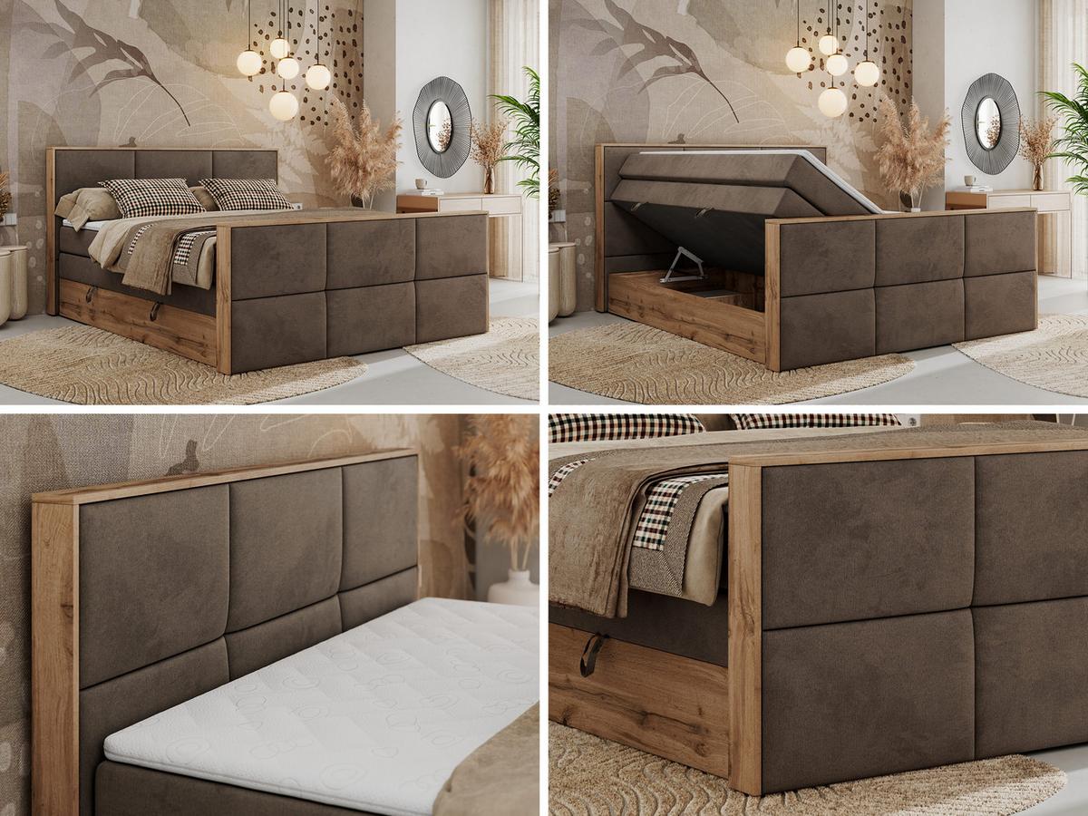 BOXSPRINGBETT ALBERO 2 KING DUO 140/200 Braun Velvet - H4 - Braun, Holz/Textil (140/200cm) - MKS