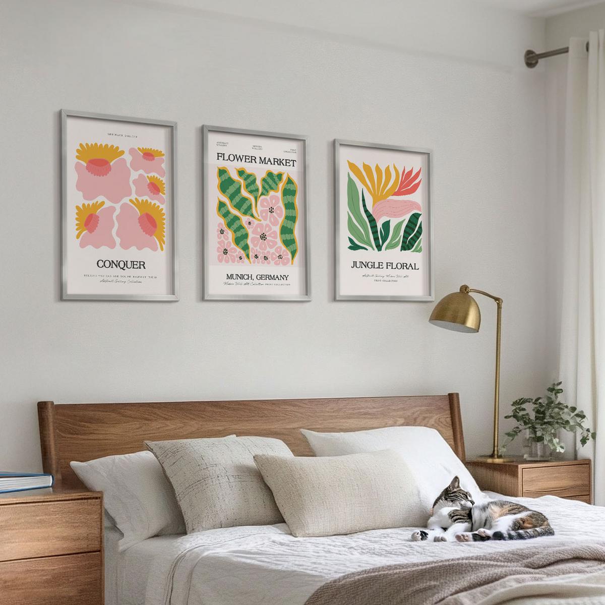 BILDER SET 3er Set - 40x60 cm Silberner Rahmen - Blumen und Blätter – moderne Poster - Silberfarben, Kunststoff (40/60cm) - TULUP