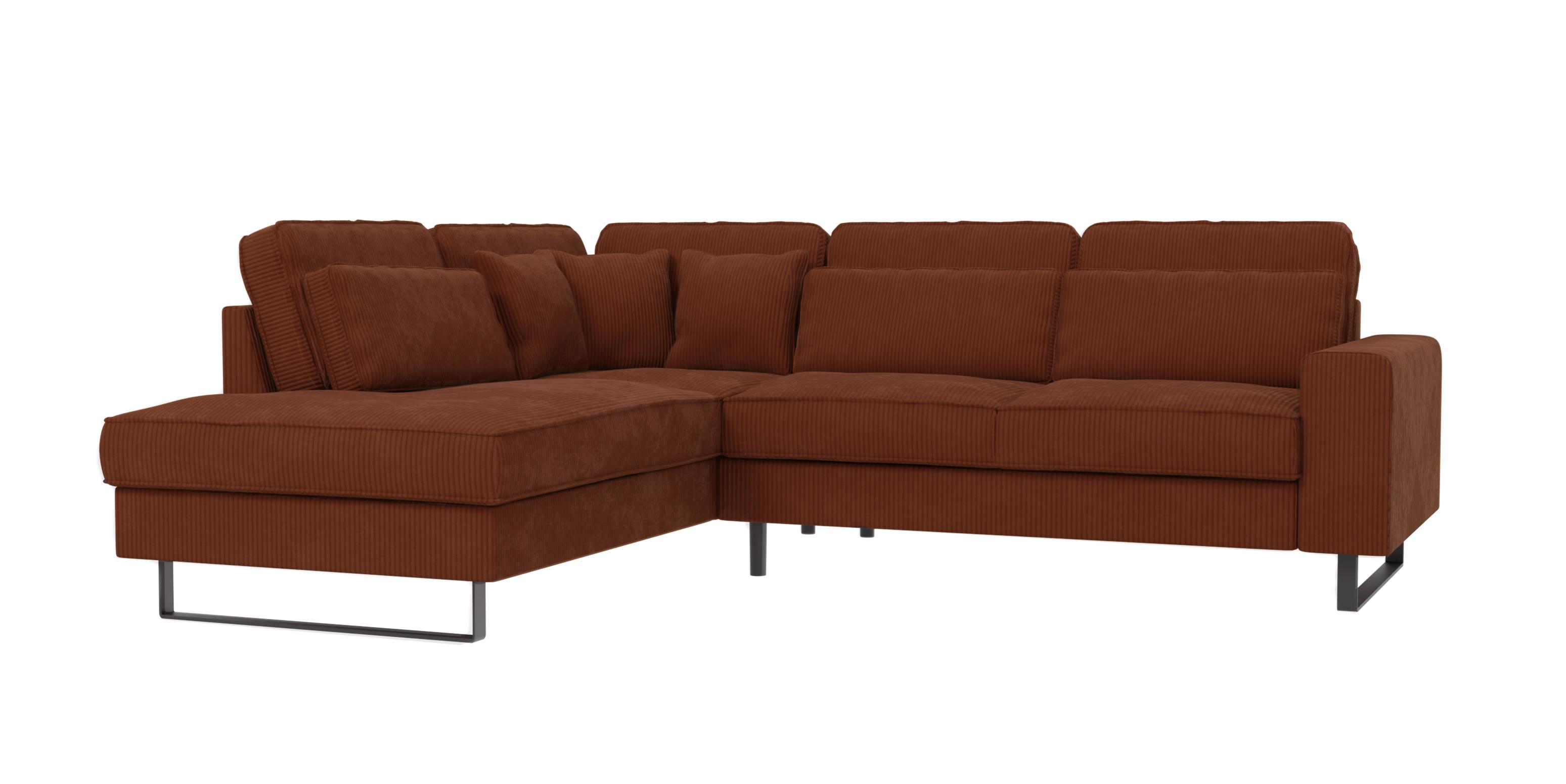 ECKSOFA Floe Terrakotta Cord - Terracotta/Schwarz, Holz/Kunststoff (290/231cm) - S-Style Möbel
