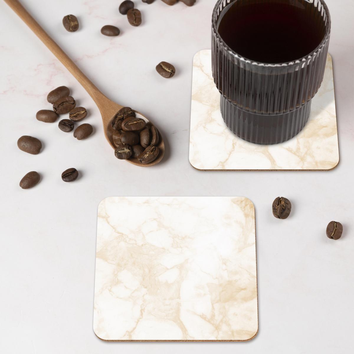 GLASUNTERSETZER 6er-Set Marmor - Weiß - Gold - Luxus Getränkeuntersetzer 10x10 cm - Creme, Naturmaterialien (10/0.2cm) - MuchoWow