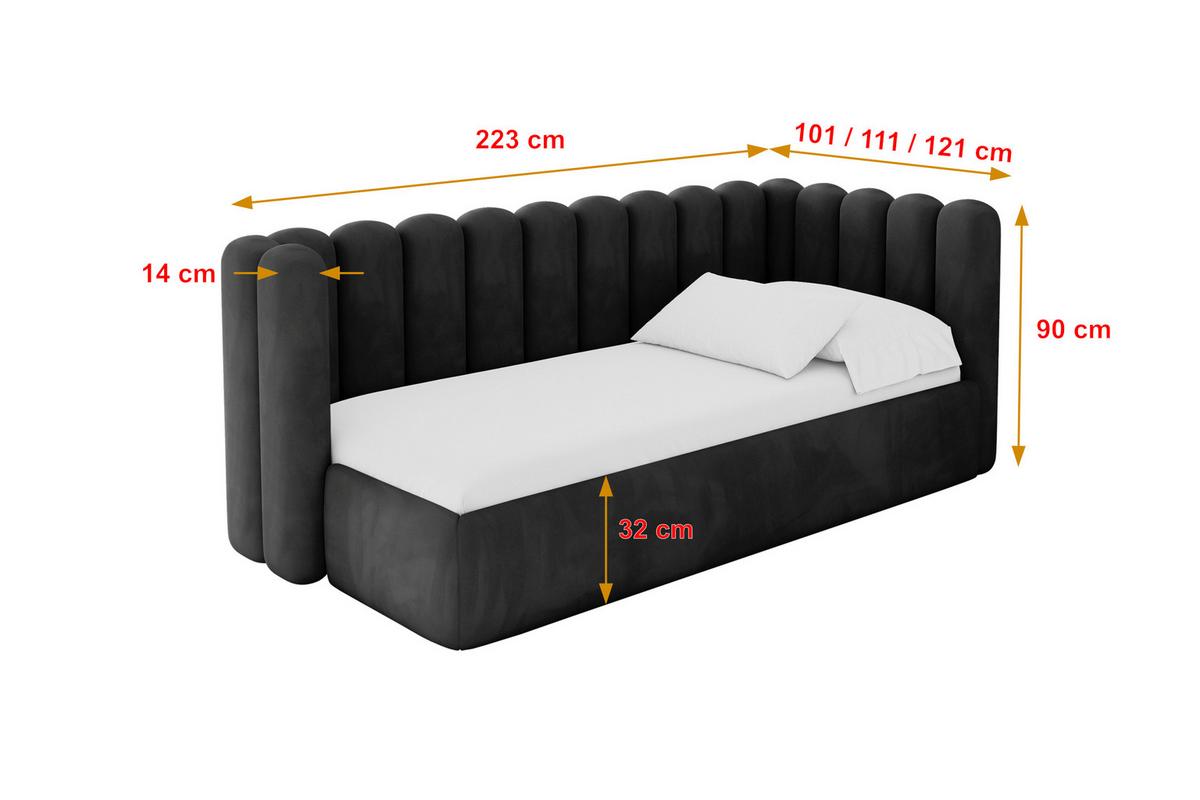 EINZELLBETT Jugendbett mit Bettkasten und Matratze H3/H4, Links - HUGY 100x200 Schwarz - Schwarz, Holzwerkstoff/Textil (100/200cm) - ALTDECOR