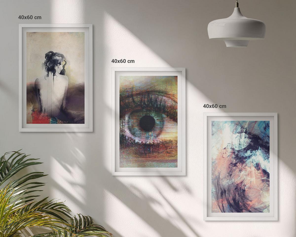 BILDER SET 3er Set - 40x60 cm Weißer Rahmen - Porträt einer Frau mit abstrakten Emotionen - Weiß, Kunststoff (40/60cm) - TULUP