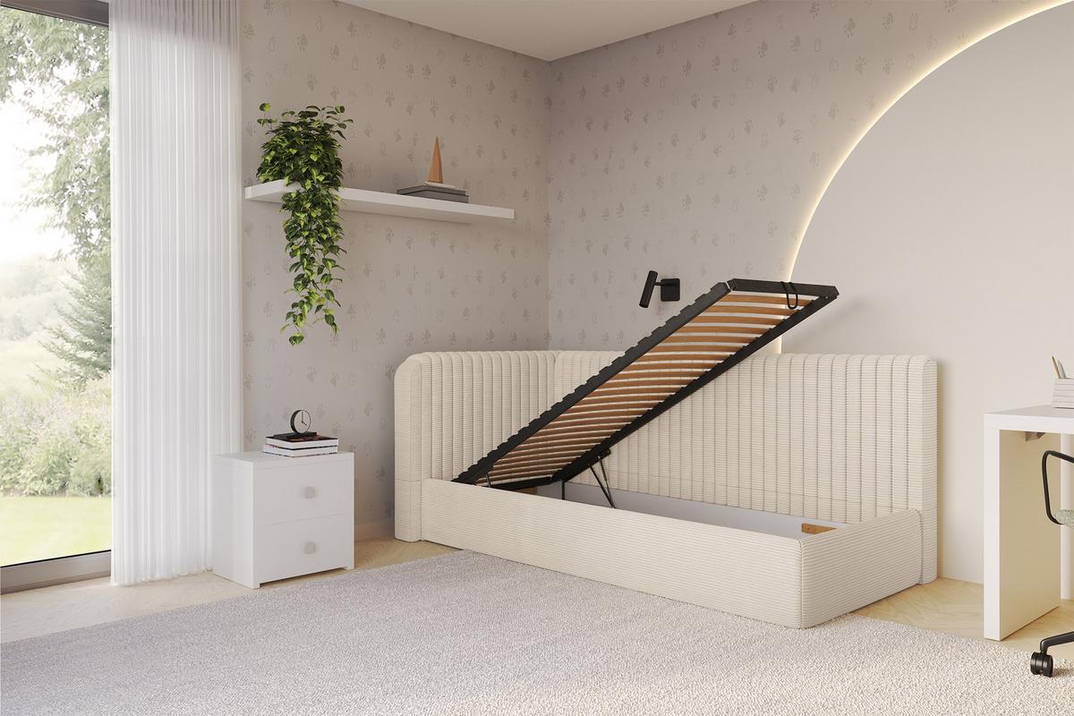 EINZELLBETT Jugendbett mit Bettkasten, Rechts - AURY 100x200 Beige - Kaschmir, Holzwerkstoff/Textil (100/200cm) - ALTDECOR