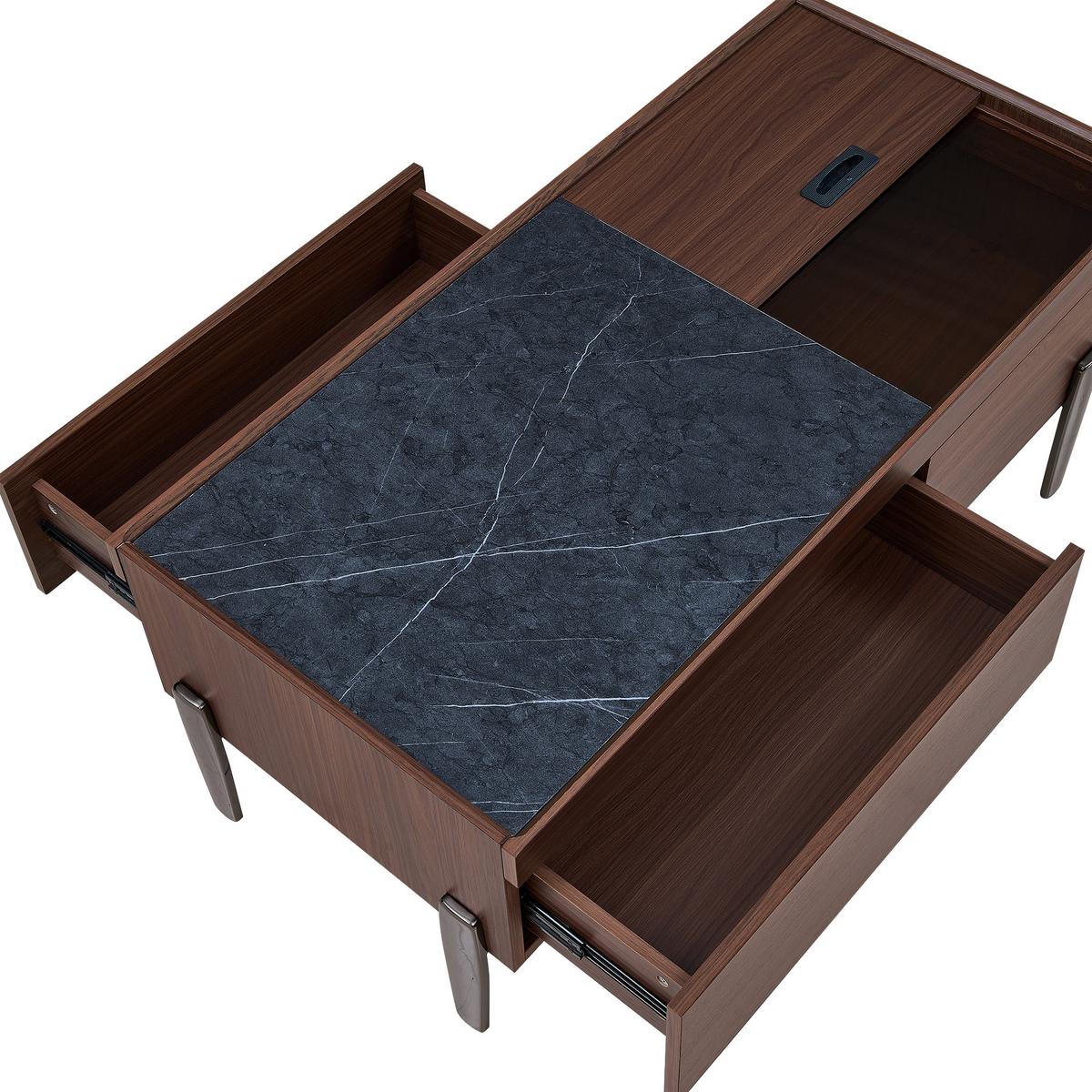 COUCHTISCH in Dunkelbraun & Marmor-Optik - Weiß, Holzwerkstoff (50/105/42cm) - Urban Meuble