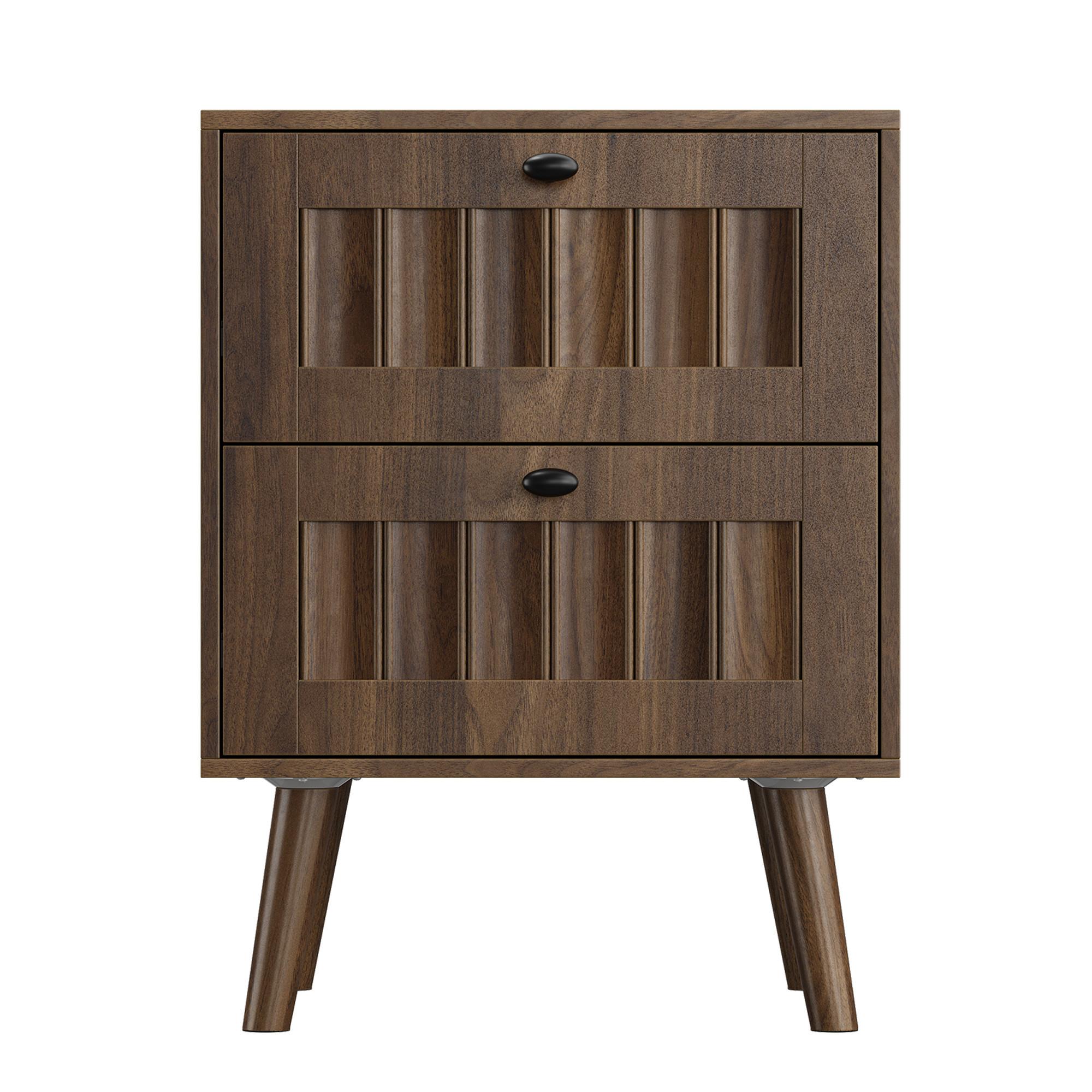 NACHTTISCH in walnuss-optik, mit 2 schubladen und massivholzbeinen - Walnussfarben, Holzwerkstoff (43.5/58/40cm) - Urban Meuble