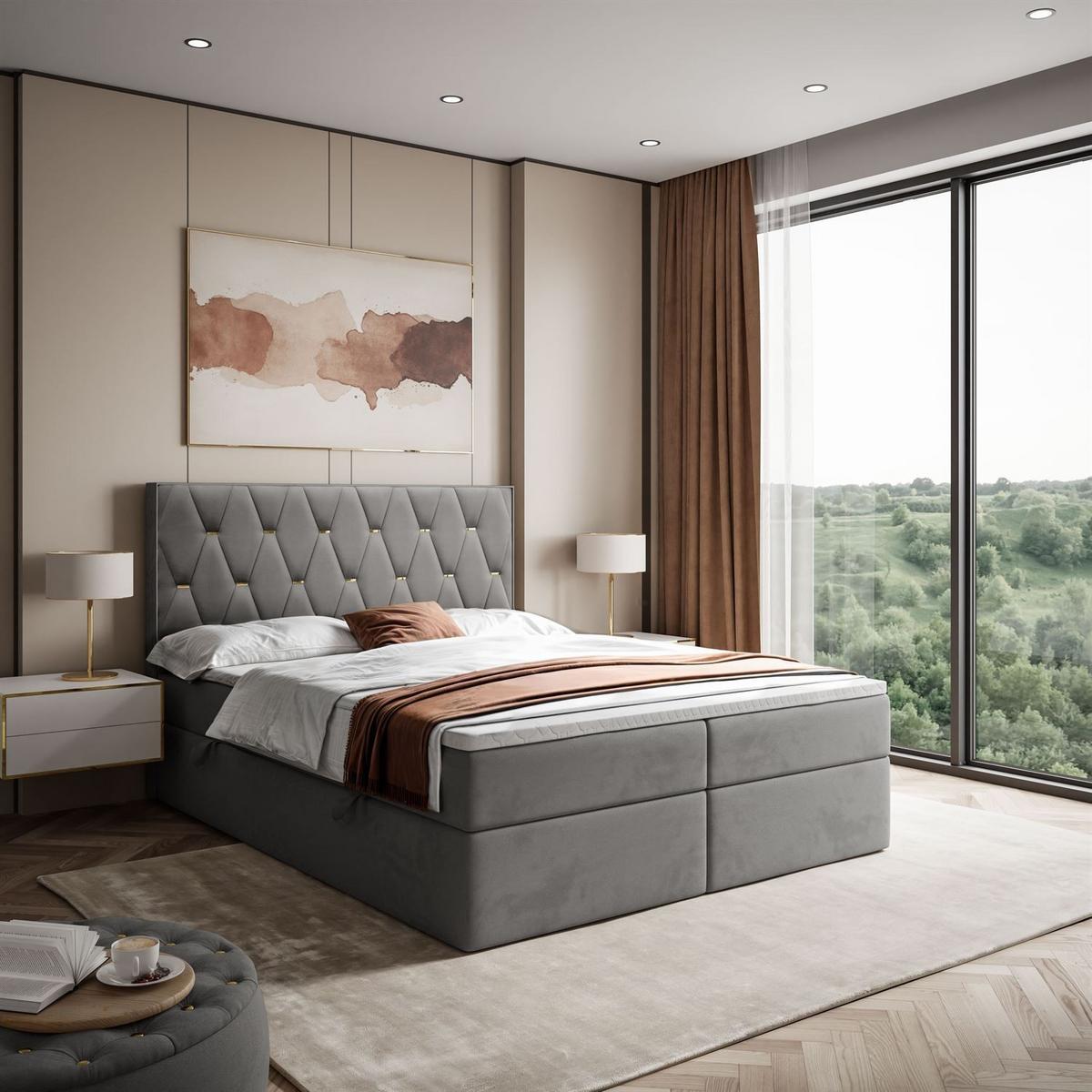 BOXSPRINGBETT IZOLDA mit Bettkasten und Topper 160x200 cm Royal Velvet 250 - Grau, Textil - Lookway