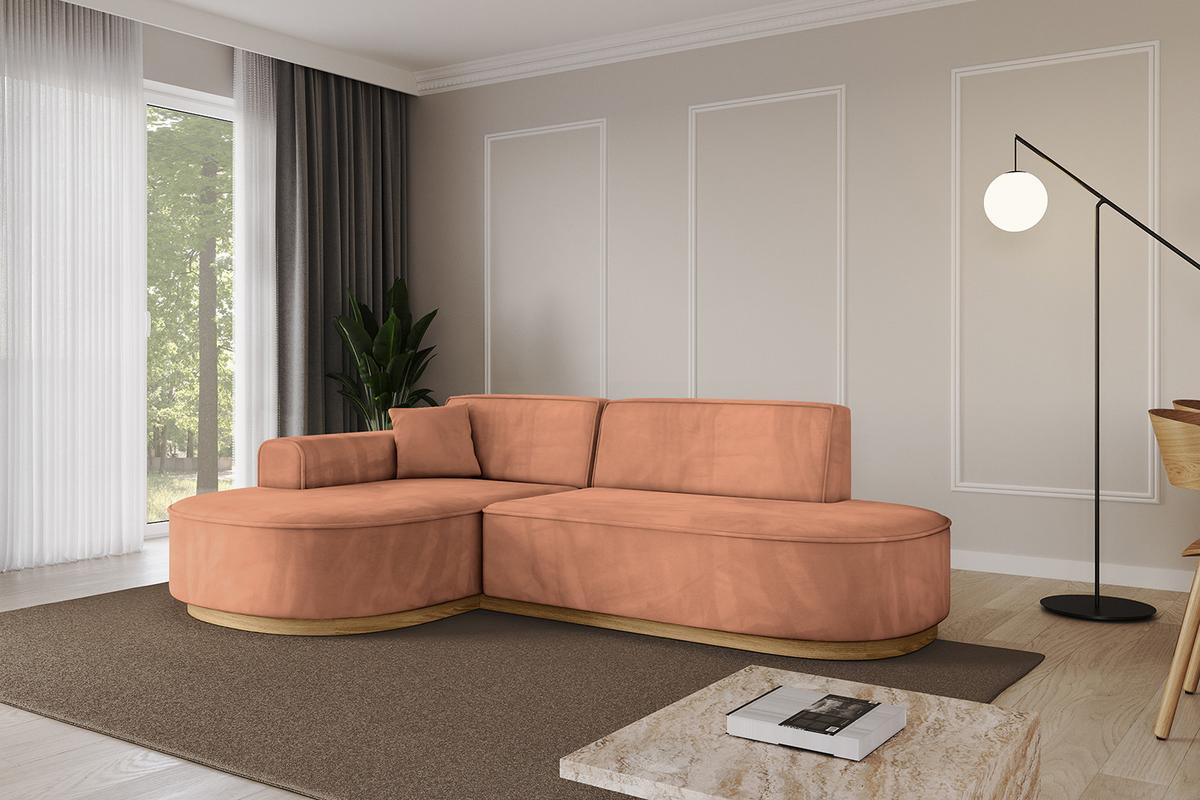 ECKSOFA Ottomane Links MARI-L1-v2 - 243x171x83 cm Orange Velours - Orange, Holzwerkstoff/Textil (243/171cm) - ALTDECOR