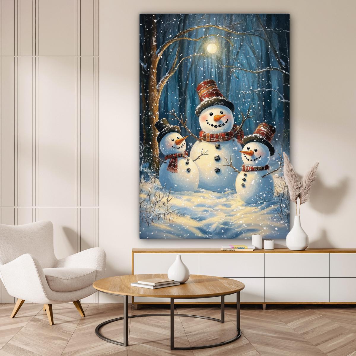 LEINWANDBILD Schneemann - Schnee - Winter - Wald Deko Groß 90x140 cm - Hellblau, Textil (90/140cm) - MuchoWow