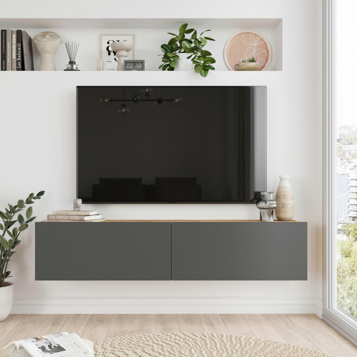 TV-ELEMENT Lapinlahti - Anthrazit, Holzwerkstoff (140/29.5/31.5cm) - [en.casa]