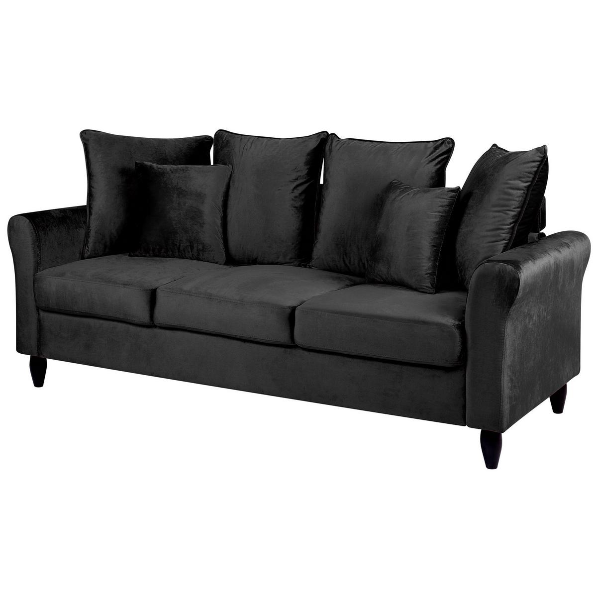 3-SITZER-SOFA Samtstoff Schwarz Bornholm - Schwarz, Textil (197/76/79cm) - Beliani