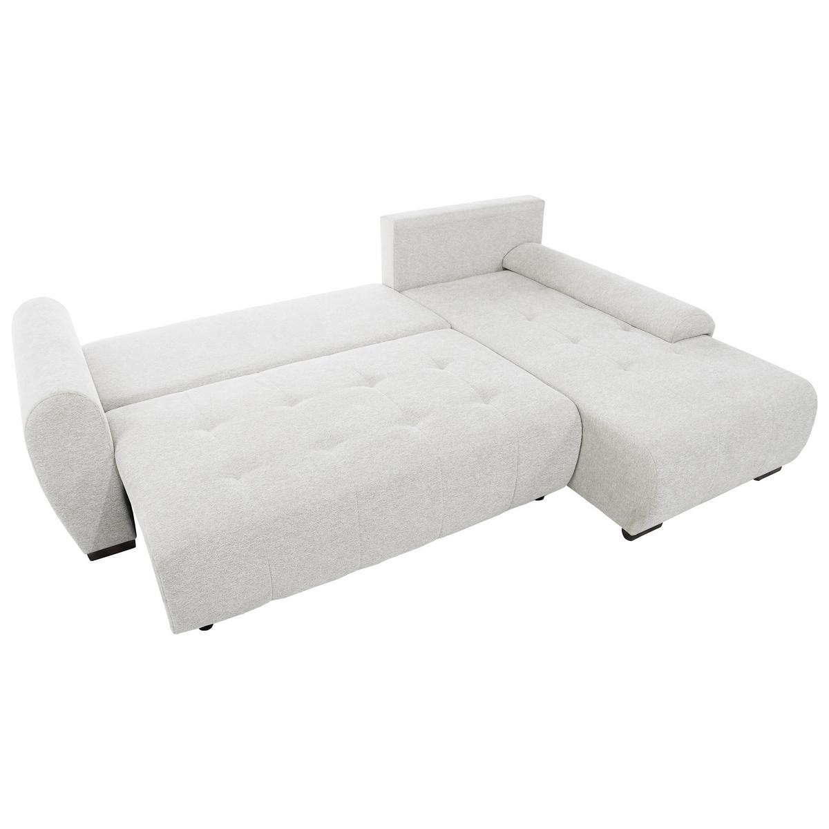 ECKSCHLAFSOFA Dallas mit Bettkasten, 255 cm, Creme, rechts, Velour-Stoff - Beige, Textil (255/175cm) - Beautysofa